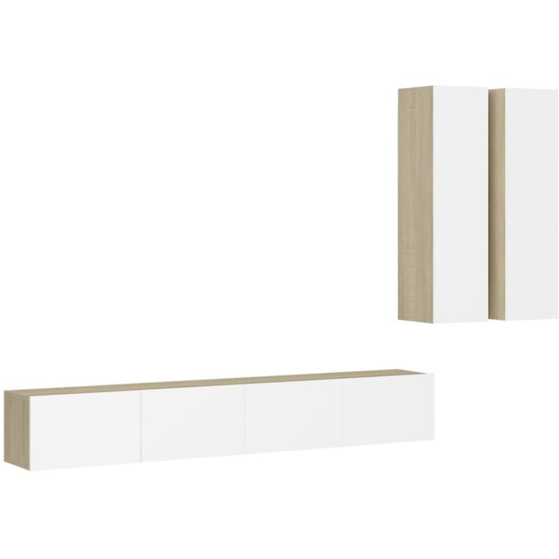 

Muebles de pared de TV 4 pzas aglomerado blanco y roble Sonoma - Beige - Vidaxl