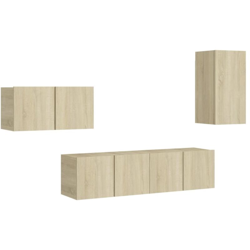 

Muebles de pared de TV 4 pzas aglomerado color roble Sonoma - Marrón - Vidaxl