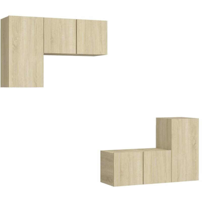

vidaXL Muebles de pared de TV 4 pzas aglomerado color roble Sonoma - Marrón