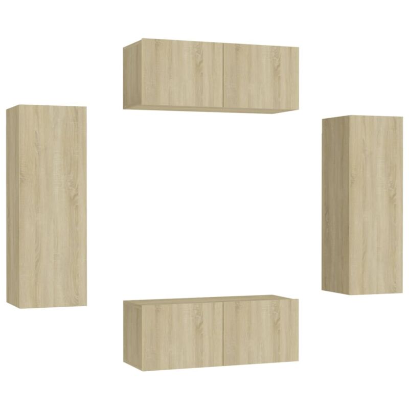 

Muebles de pared de TV 4 pzas aglomerado color roble Sonoma - Marrón - Vidaxl