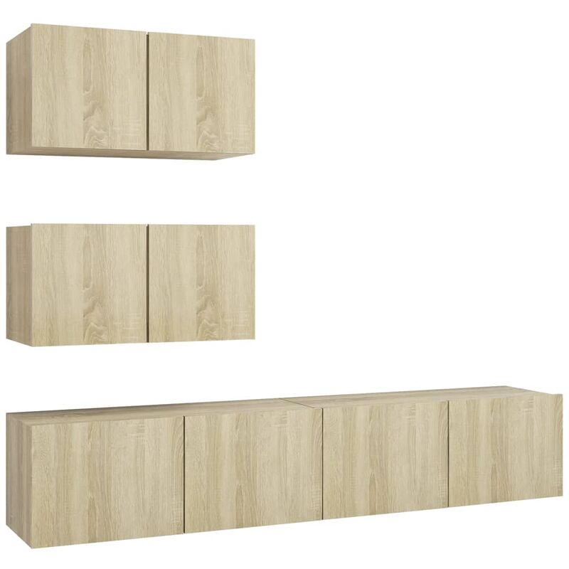 

Muebles de pared de TV 4 pzas aglomerado color roble Sonoma - Marrón - Vidaxl