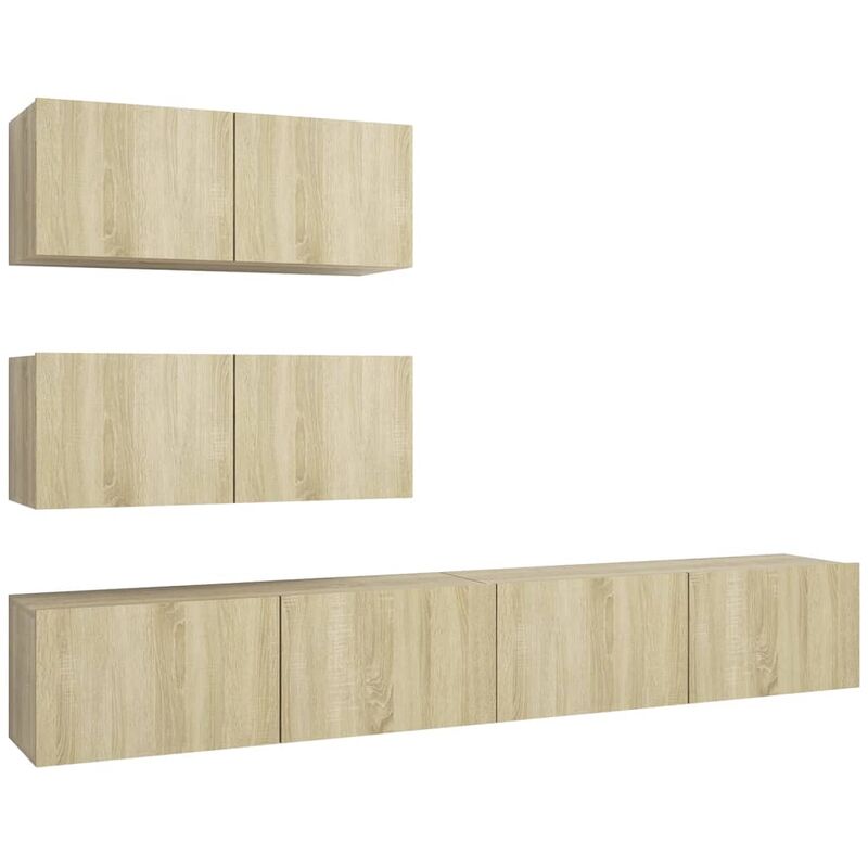 

Muebles de pared de TV 4 pzas aglomerado color roble Sonoma - Marrón - Vidaxl