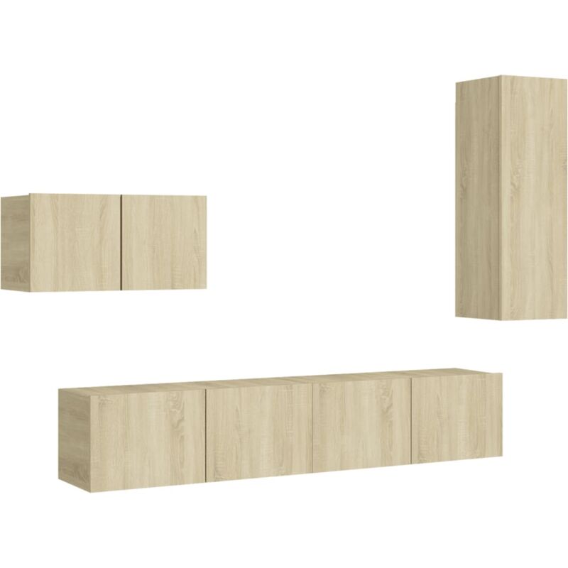 

Muebles de pared de TV 4 pzas aglomerado color roble Sonoma - Marrón - Vidaxl