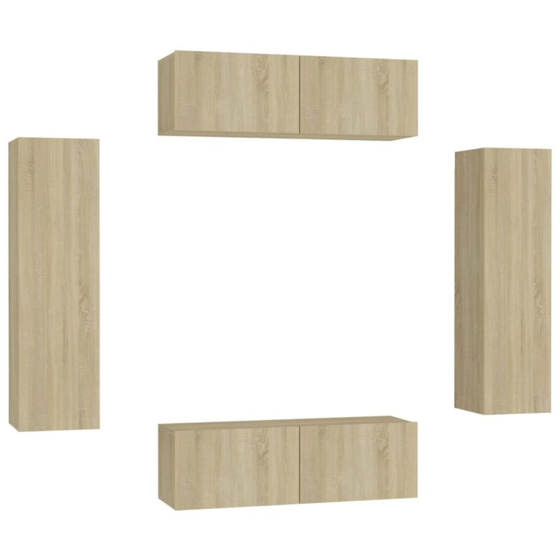 

Muebles de pared de TV 4 pzas aglomerado color roble Sonoma - Marrón - Vidaxl