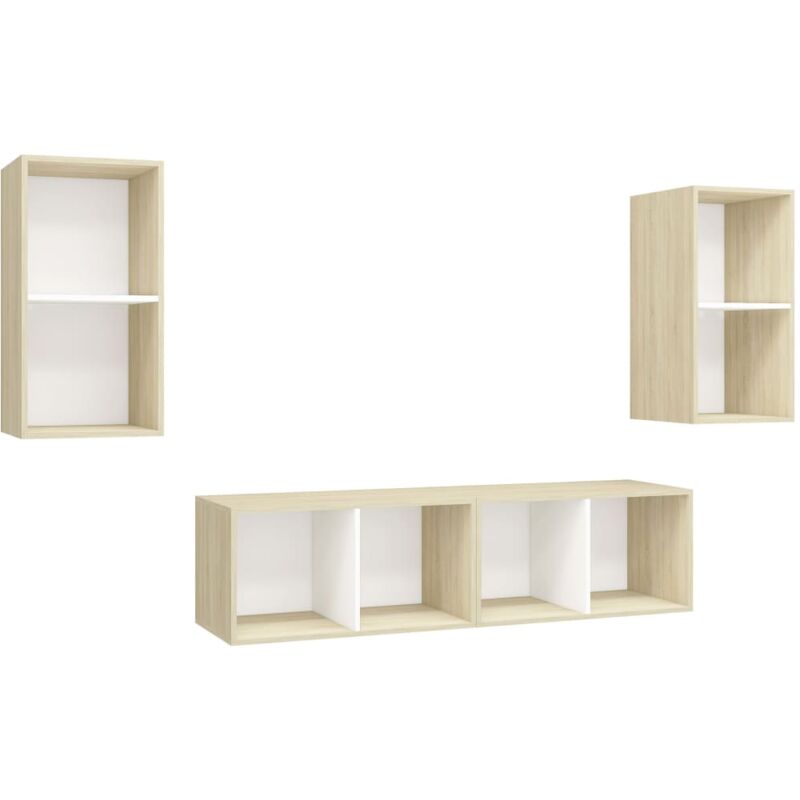 

Muebles de pared de TV 4 uds aglomerado blanco y roble Sonoma - Blanco - Vidaxl