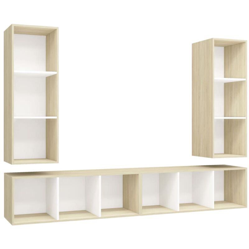 

Muebles de pared de TV 4 uds aglomerado blanco y roble Sonoma - Blanco - Vidaxl