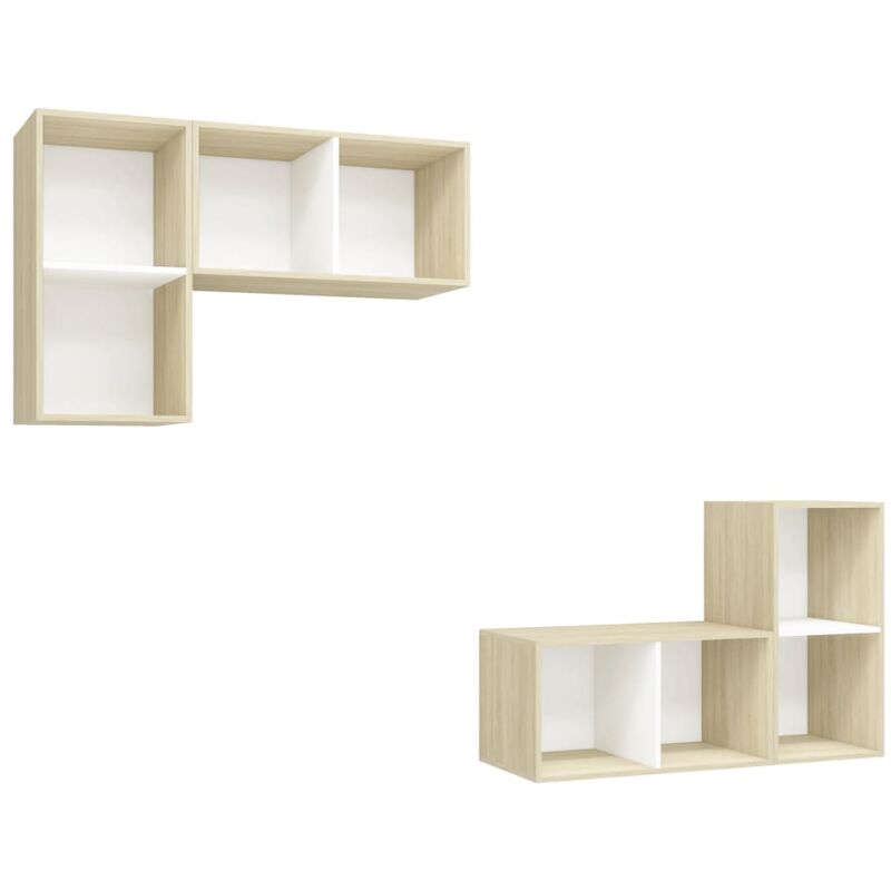 

Muebles de pared de TV 4 uds aglomerado blanco y roble Sonoma - Blanco - Vidaxl