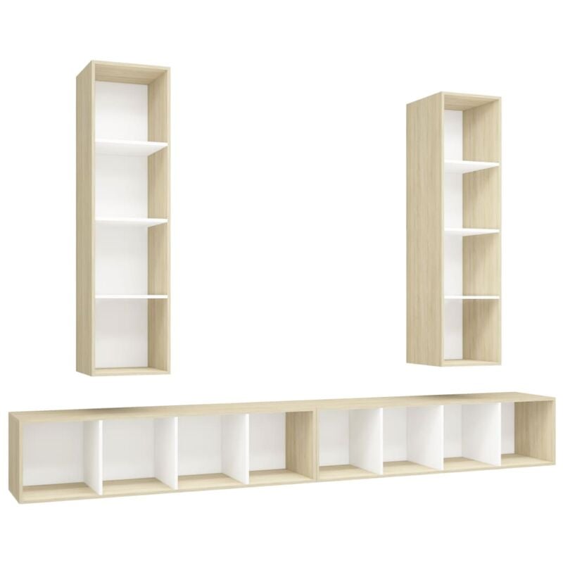 

Muebles de pared de TV 4 uds aglomerado blanco y roble Sonoma - Blanco - Vidaxl
