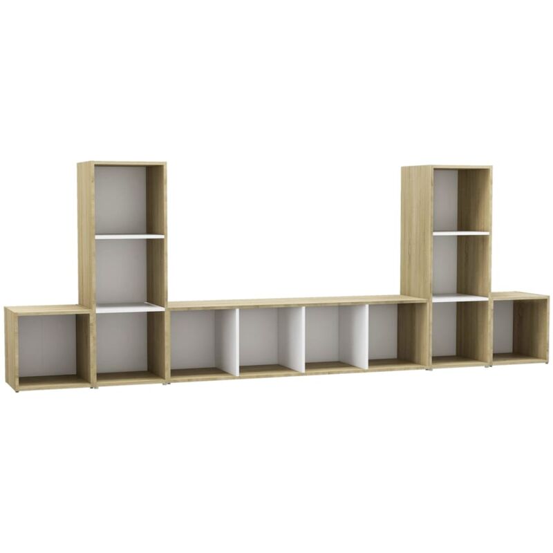 

Muebles de pared de TV 5 pzas aglomerado blanco y roble Sonoma - Blanco - Vidaxl