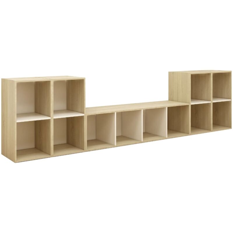 

Muebles de pared de TV 5 pzas aglomerado blanco y roble Sonoma - Blanco - Vidaxl