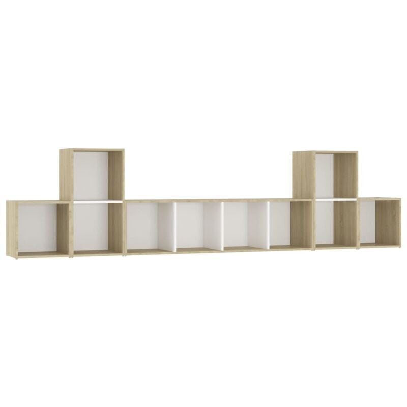 

Muebles de pared de TV 5 pzas aglomerado blanco y roble Sonoma - Blanco - Vidaxl