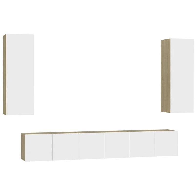 

vidaXL Muebles de pared de TV 5 pzas aglomerado blanco y roble Sonoma - Blanco