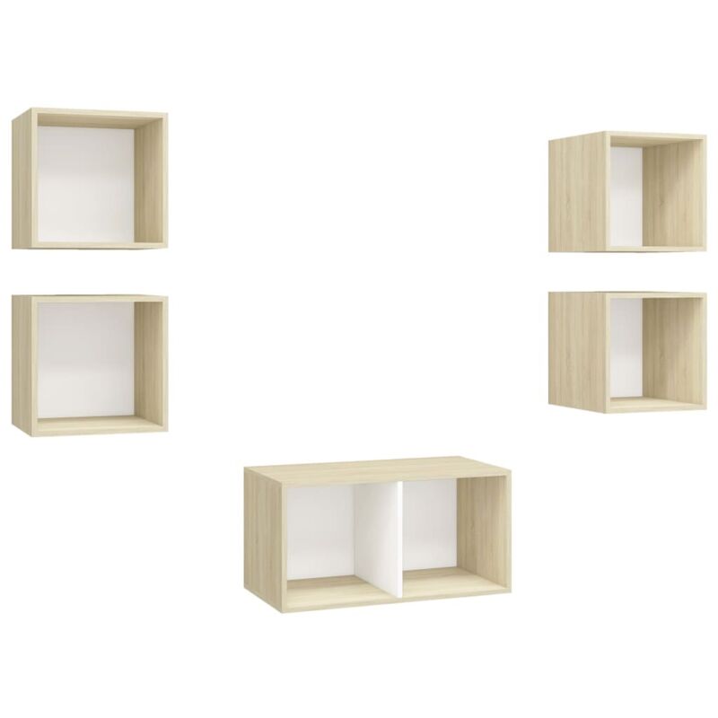 

vidaXL Muebles de pared de TV 5 pzas aglomerado blanco y roble Sonoma - Blanco