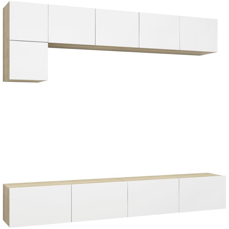 

Muebles de pared de TV 5 pzas aglomerado blanco y roble Sonoma - Beige - Vidaxl