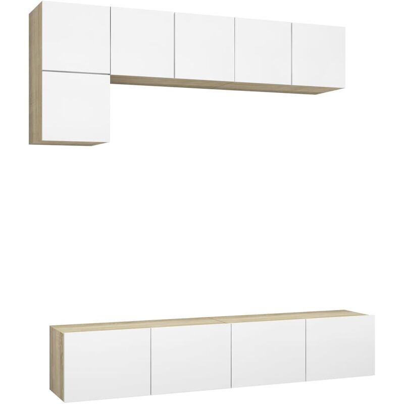 

Muebles de pared de TV 5 pzas aglomerado blanco y roble Sonoma - Beige - Vidaxl