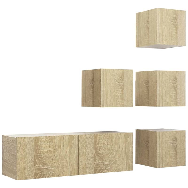 

Muebles de pared de TV 5 pzas aglomerado color roble Sonoma - Marrón - Vidaxl