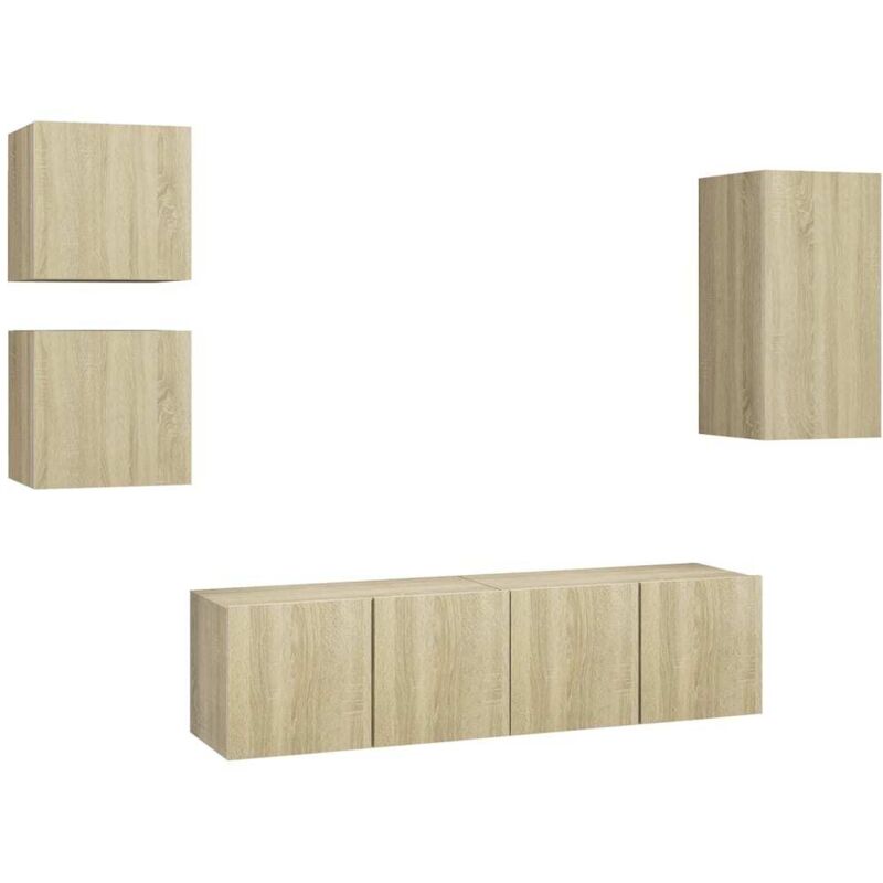

Muebles de pared de TV 5 pzas aglomerado color roble Sonoma - Marrón - Vidaxl