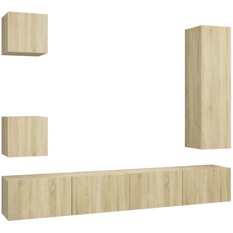 

Muebles de pared de TV 5 pzas aglomerado color roble Sonoma - Marrón - Vidaxl