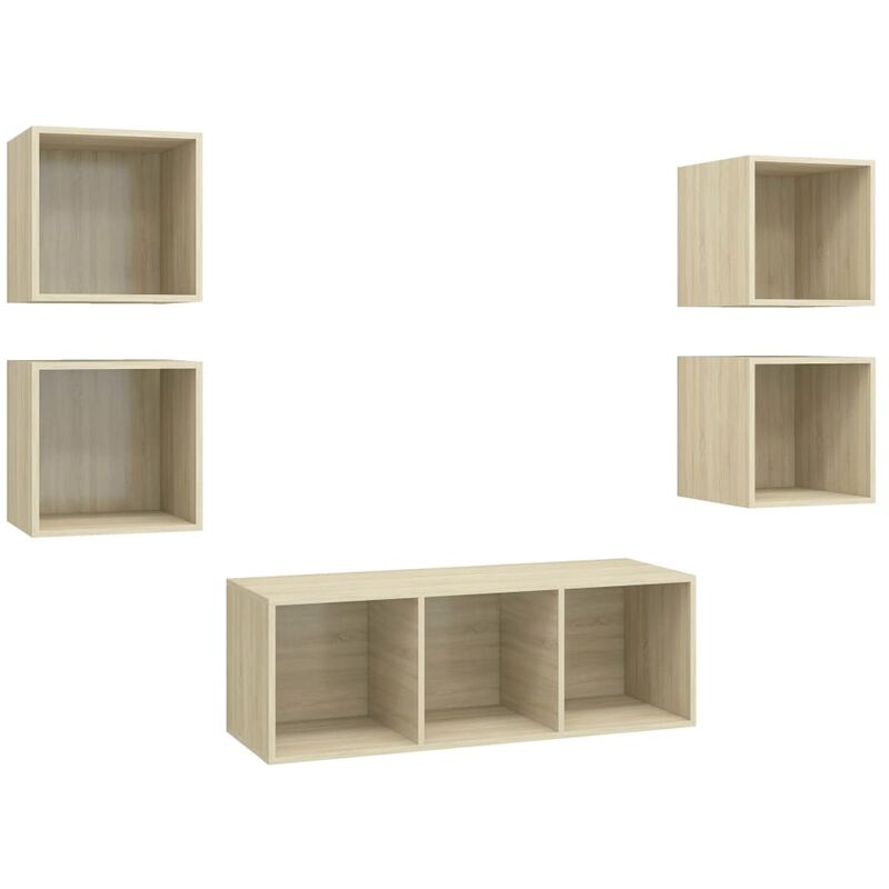 

Muebles de pared de TV 5 pzas aglomerado color roble Sonoma - Marrón - Vidaxl