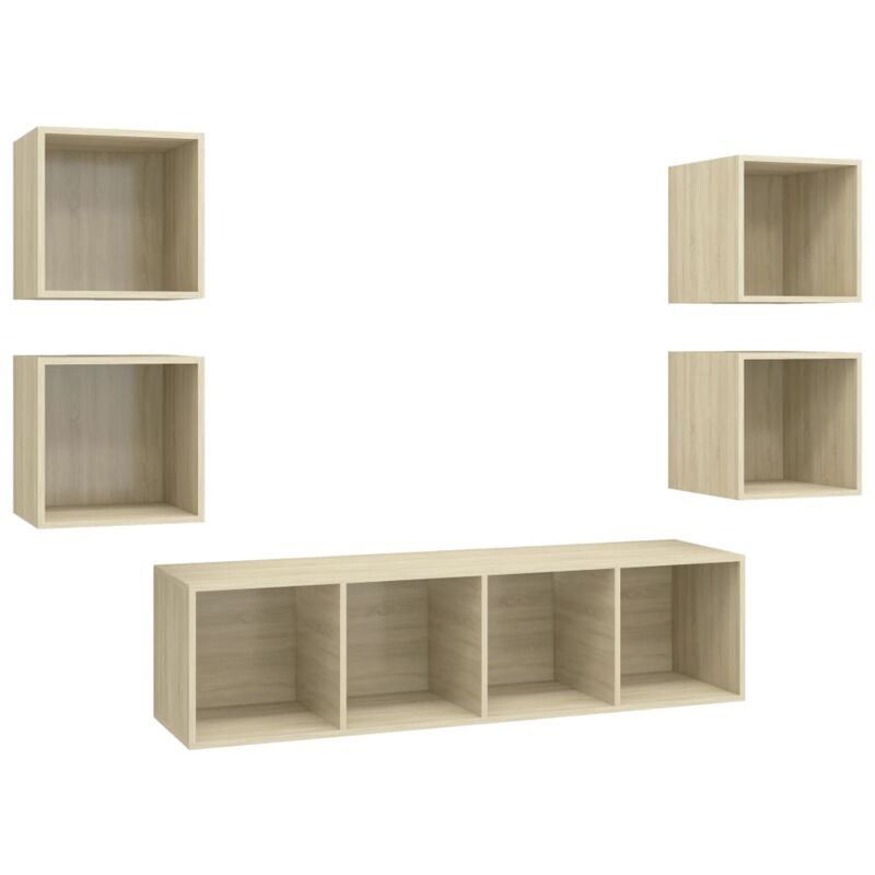 

Muebles de pared de TV 5 pzas aglomerado color roble Sonoma - Marrón - Vidaxl