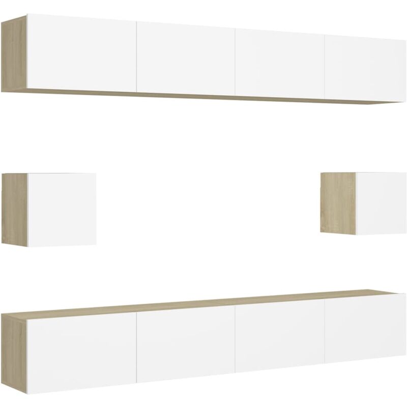 

Muebles de pared de TV 6 pzas aglomerado blanco y roble Sonoma - Blanco - Vidaxl