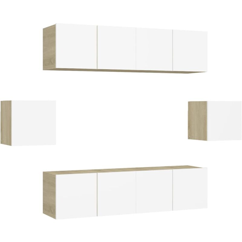 

Muebles de pared de TV 6 pzas aglomerado blanco y roble Sonoma - Blanco - Vidaxl
