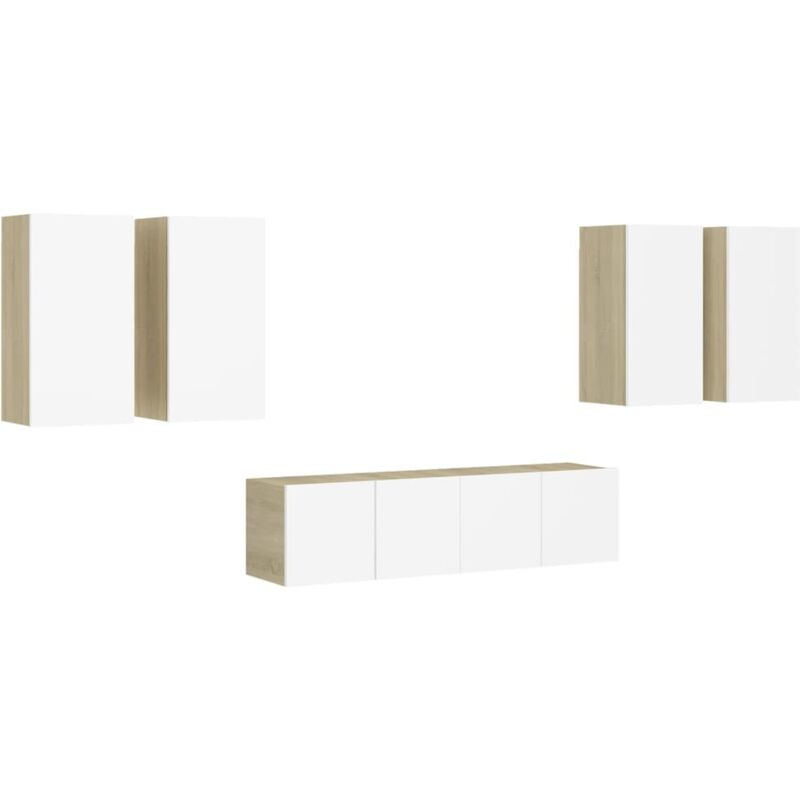 

Muebles de pared de TV 6 pzas aglomerado blanco y roble Sonoma - Blanco - Vidaxl