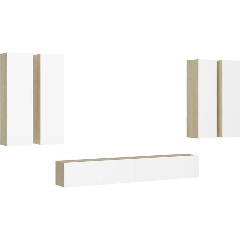 

Muebles de pared de TV 6 pzas aglomerado blanco y roble Sonoma - Beige - Vidaxl