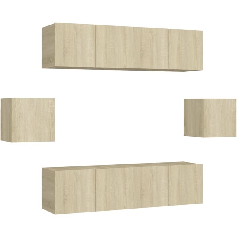 

vidaXL Muebles de pared de TV 6 pzas aglomerado color roble Sonoma - Marrón