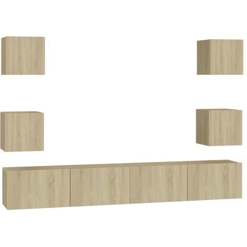 

Muebles de pared de TV 6 pzas aglomerado color roble Sonoma - Marrón - Vidaxl