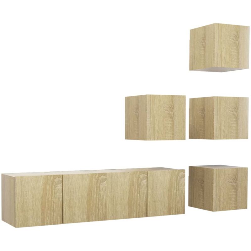 

Muebles de pared de TV 6 pzas aglomerado color roble Sonoma - Marrón - Vidaxl