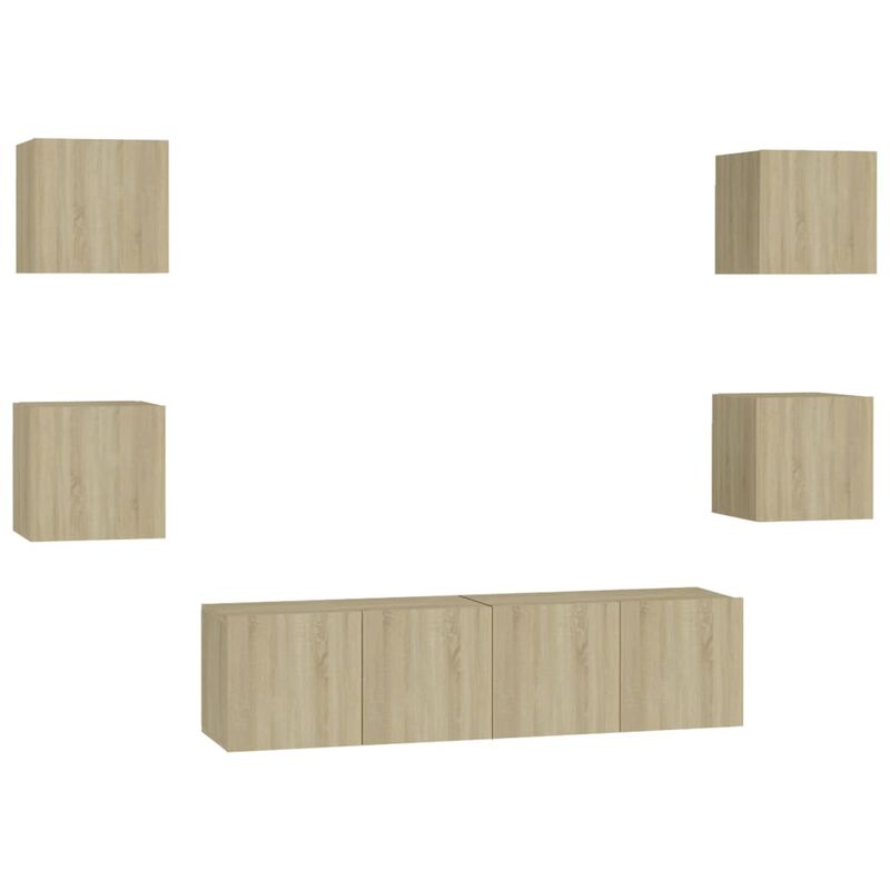 

Muebles de pared de TV 6 pzas aglomerado color roble Sonoma - Marrón - Vidaxl
