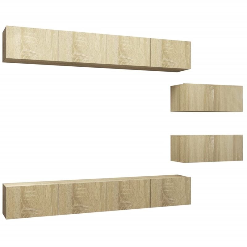 

Muebles de pared de TV 6 pzas aglomerado color roble Sonoma - Marrón - Vidaxl