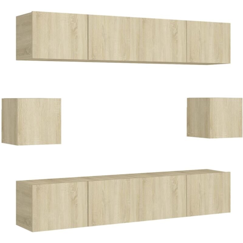 

Muebles de pared de TV 6 pzas aglomerado color roble Sonoma - Marrón - Vidaxl