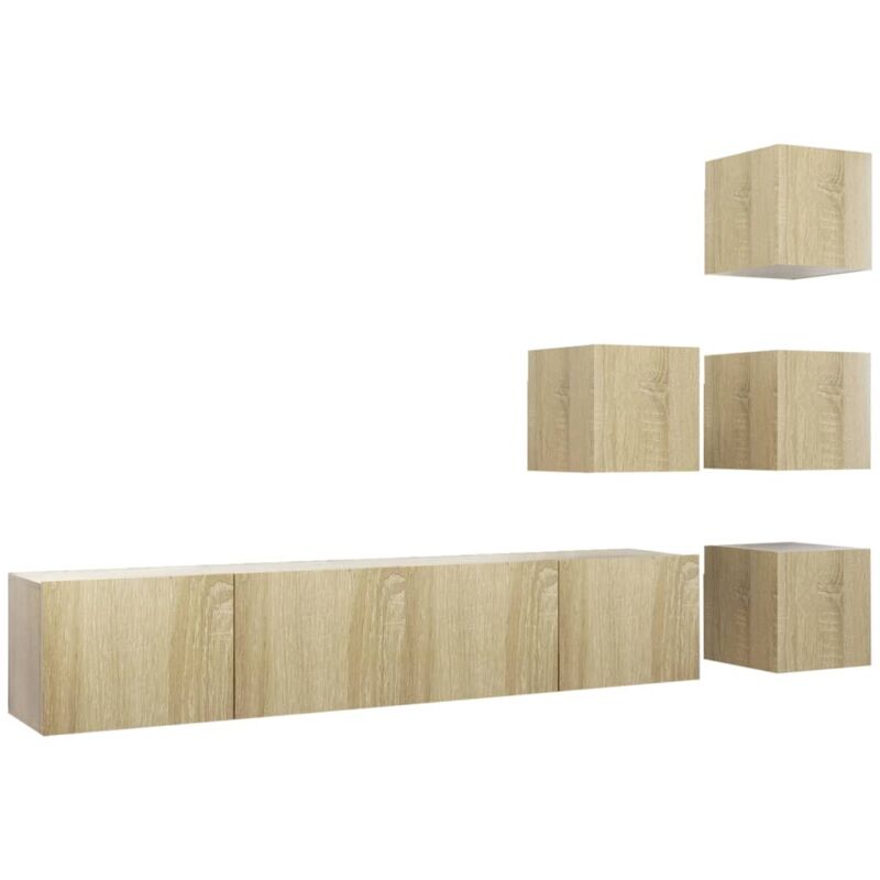 

Muebles de pared de TV 6 pzas aglomerado color roble Sonoma - Marrón - Vidaxl