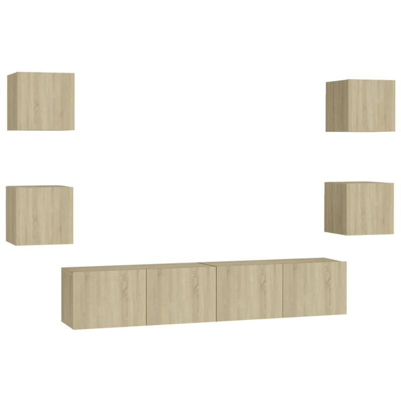 

Muebles de pared de TV 6 pzas aglomerado color roble Sonoma - Marrón - Vidaxl