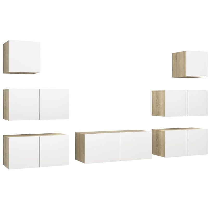 

Vidaxl - Muebles de pared de TV 7 pzas aglomerado blanco y roble Sonoma - Blanco
