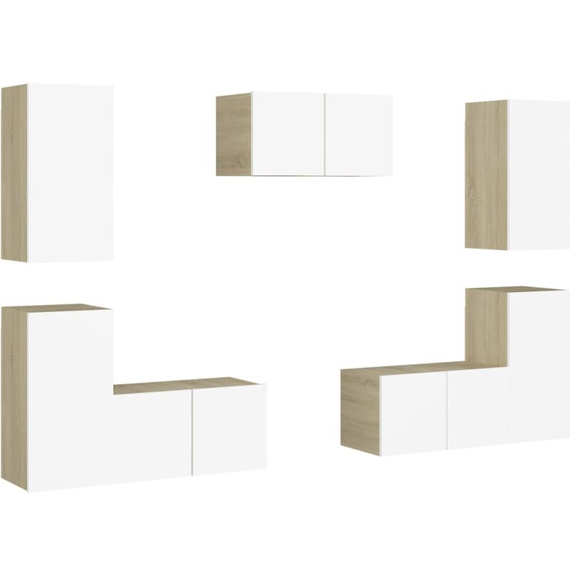 

Muebles de pared de TV 7 pzas aglomerado blanco y roble Sonoma - Blanco - Vidaxl