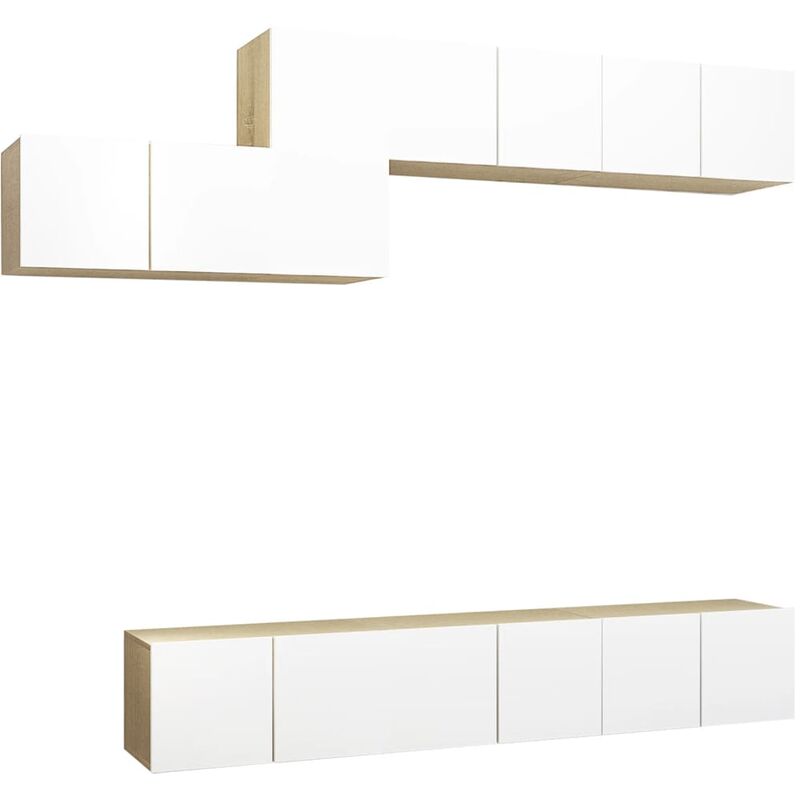 

Muebles de pared de TV 7 pzas aglomerado blanco y roble Sonoma - Blanco - Vidaxl