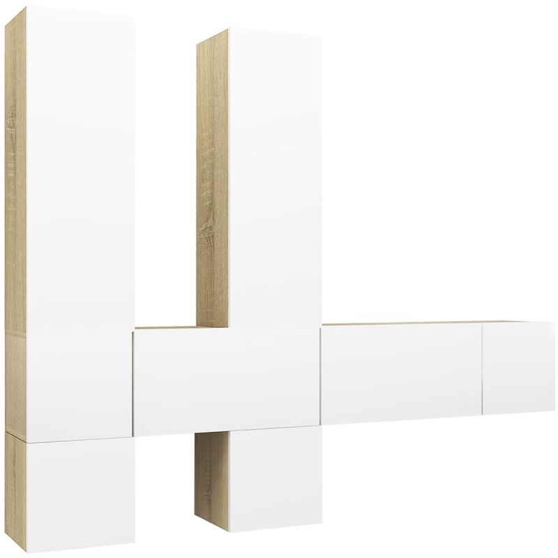 

Vidaxl - Muebles de pared de TV 7 pzas aglomerado blanco y roble Sonoma - Blanco