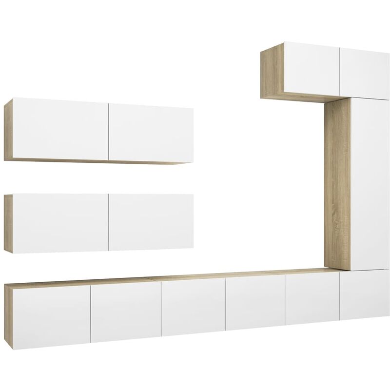 

Muebles de pared de TV 7 pzas aglomerado blanco y roble Sonoma - Beige - Vidaxl