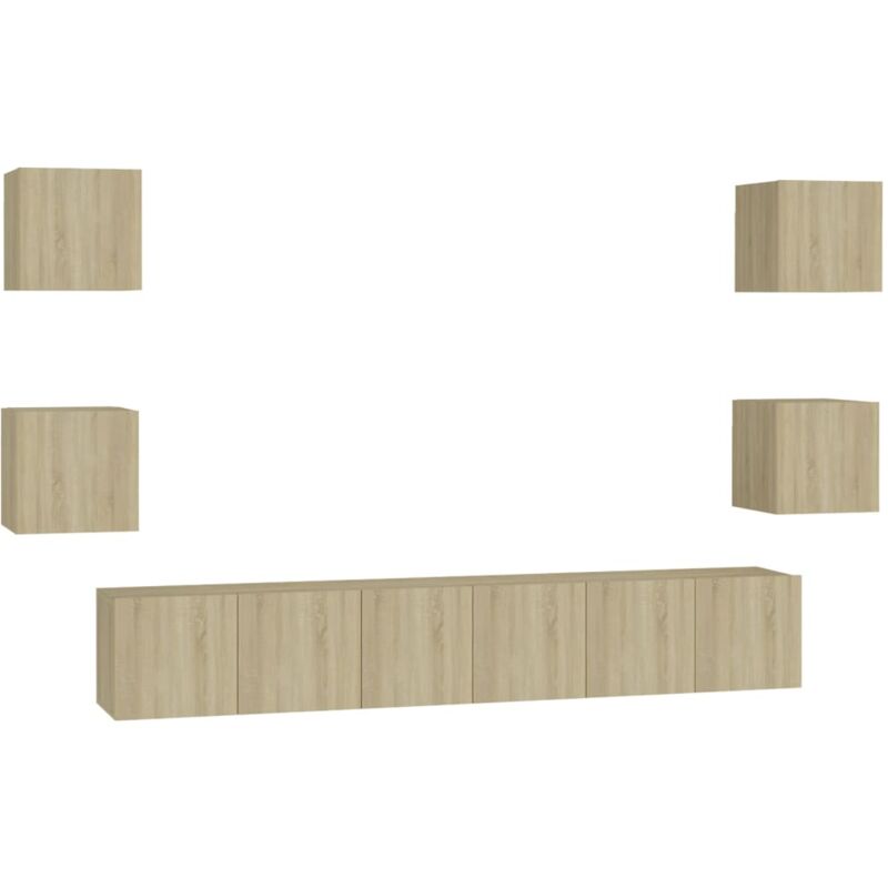 

Muebles de pared de TV 7 pzas aglomerado color roble Sonoma - Marrón - Vidaxl