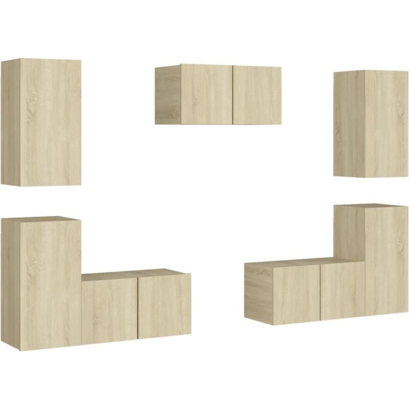 

Muebles de pared de TV 7 pzas aglomerado color roble Sonoma - Marrón - Vidaxl