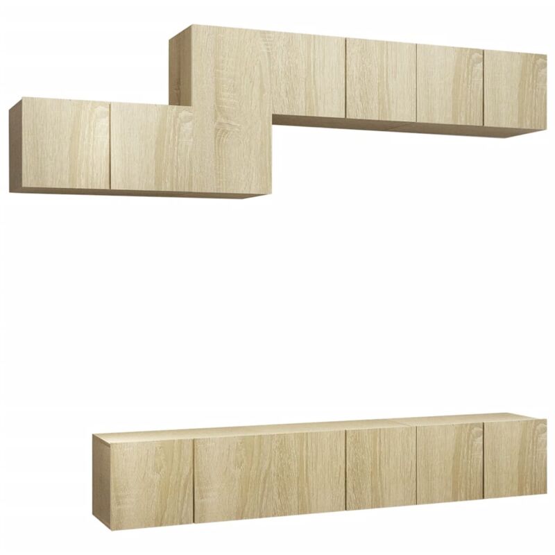 

Muebles de pared de TV 7 pzas aglomerado color roble Sonoma - Marrón - Vidaxl
