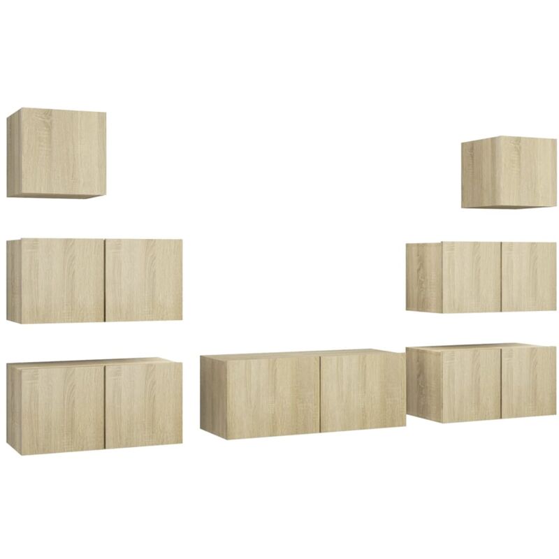 

Muebles de pared de TV 7 pzas aglomerado color roble Sonoma - Marrón - Vidaxl
