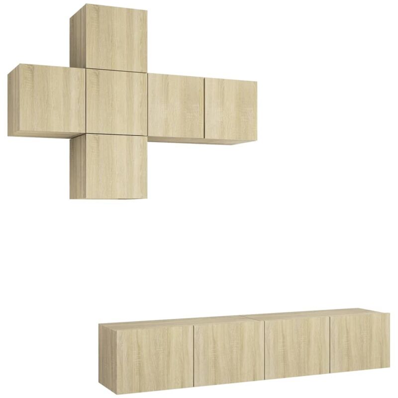 

Muebles de pared de TV 7 pzas aglomerado color roble Sonoma - Marrón - Vidaxl