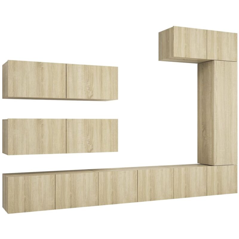 

Muebles de pared de TV 7 pzas aglomerado color roble Sonoma - Marrón - Vidaxl