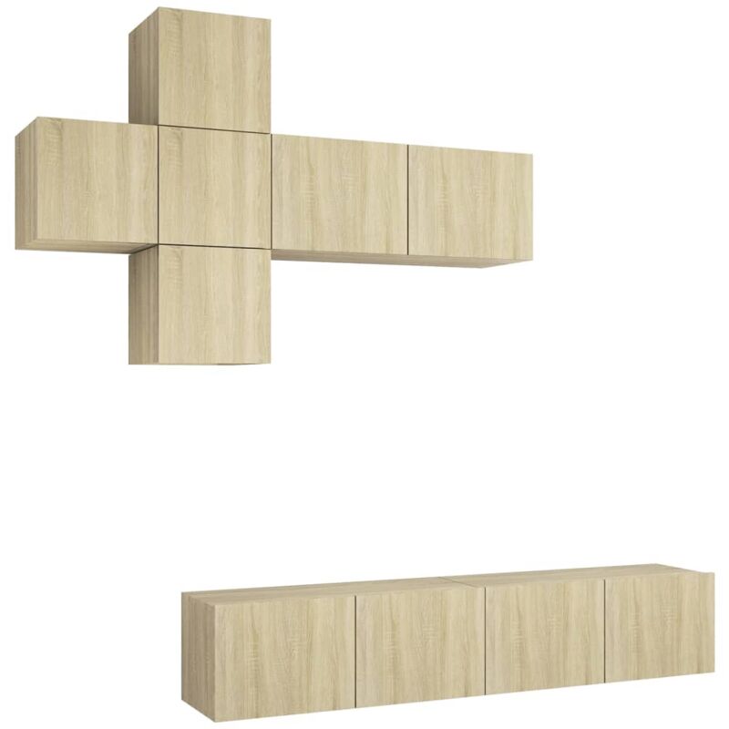 

Muebles de pared de TV 7 pzas aglomerado color roble Sonoma - Marrón - Vidaxl