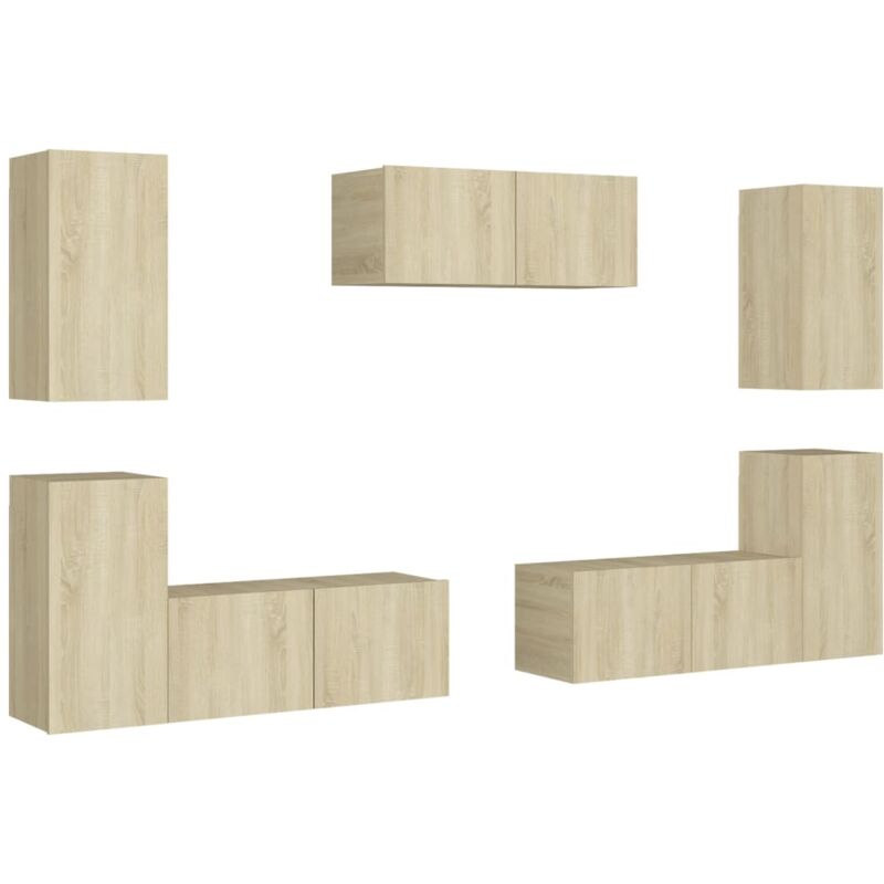 

Muebles de pared de TV 7 pzas aglomerado color roble Sonoma - Marrón - Vidaxl