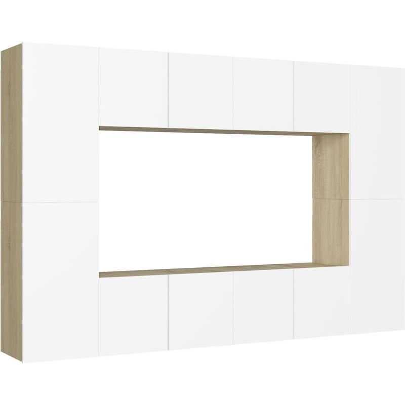 

Muebles de pared de TV 8 pzas aglomerado blanco y roble Sonoma - Blanco - Vidaxl